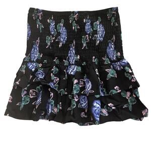 Wild Fable tube top MEDIUM flared him pleated top black purple floral New w/tags